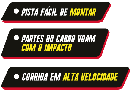 Pista fácil de montar. Partes do carro voam com o impacto. Corrida em alta velocidade.