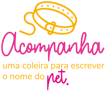 Adota Pets. Acompanha uma coleira para escrever o nome do pet.