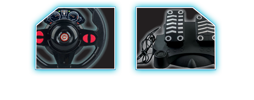 Simulação de direção e sensor de gravidade. Pedal de chão com  acelerador e ré