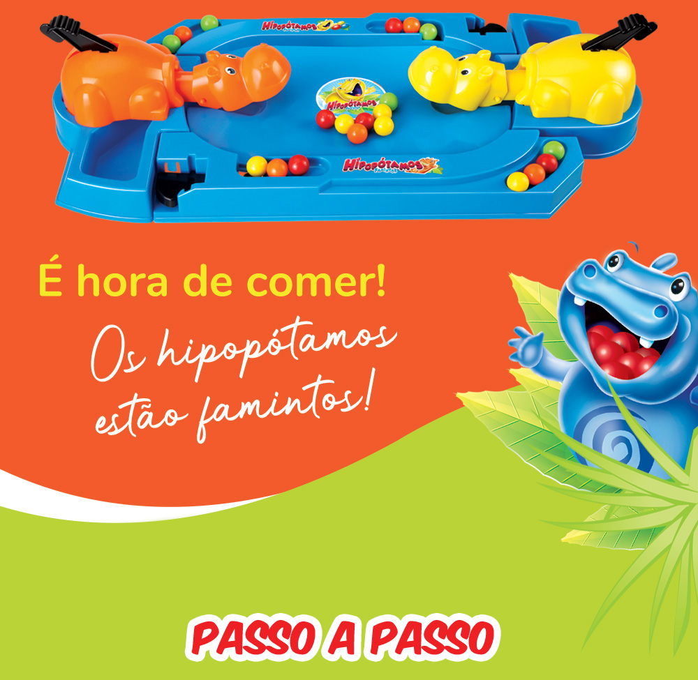 É hora de comer! Os hipopótamos estão famintos! Passo a Passo