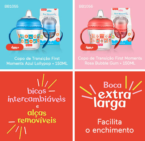 Copo de Transição First Moments Azul Lollypop • 150ML - Rosa Bubble Gum • 150ML