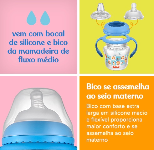 vem com bocal de silicone e bico da mamadeira de fluxo médio