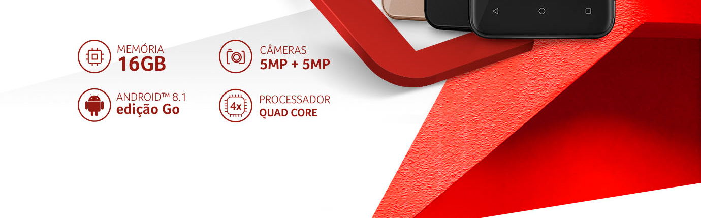Memoria 16GB Processador QuadCore Android 8.1 Go Câmera