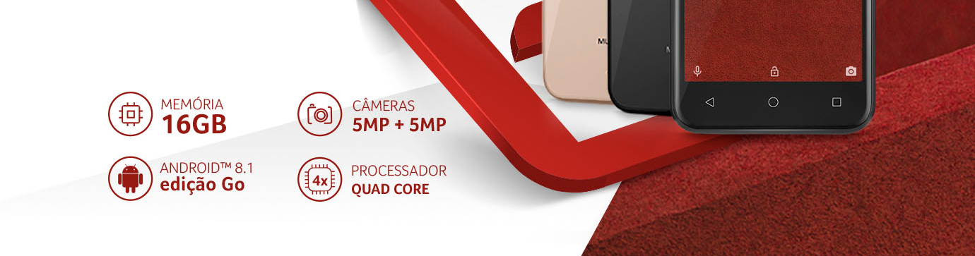 Memoria 16GB Processador QuadCore Android 8.1 Go Câmera