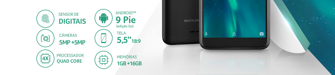 Memoria 16GB Processador QuadCore Android 9 Pie Go Câmera