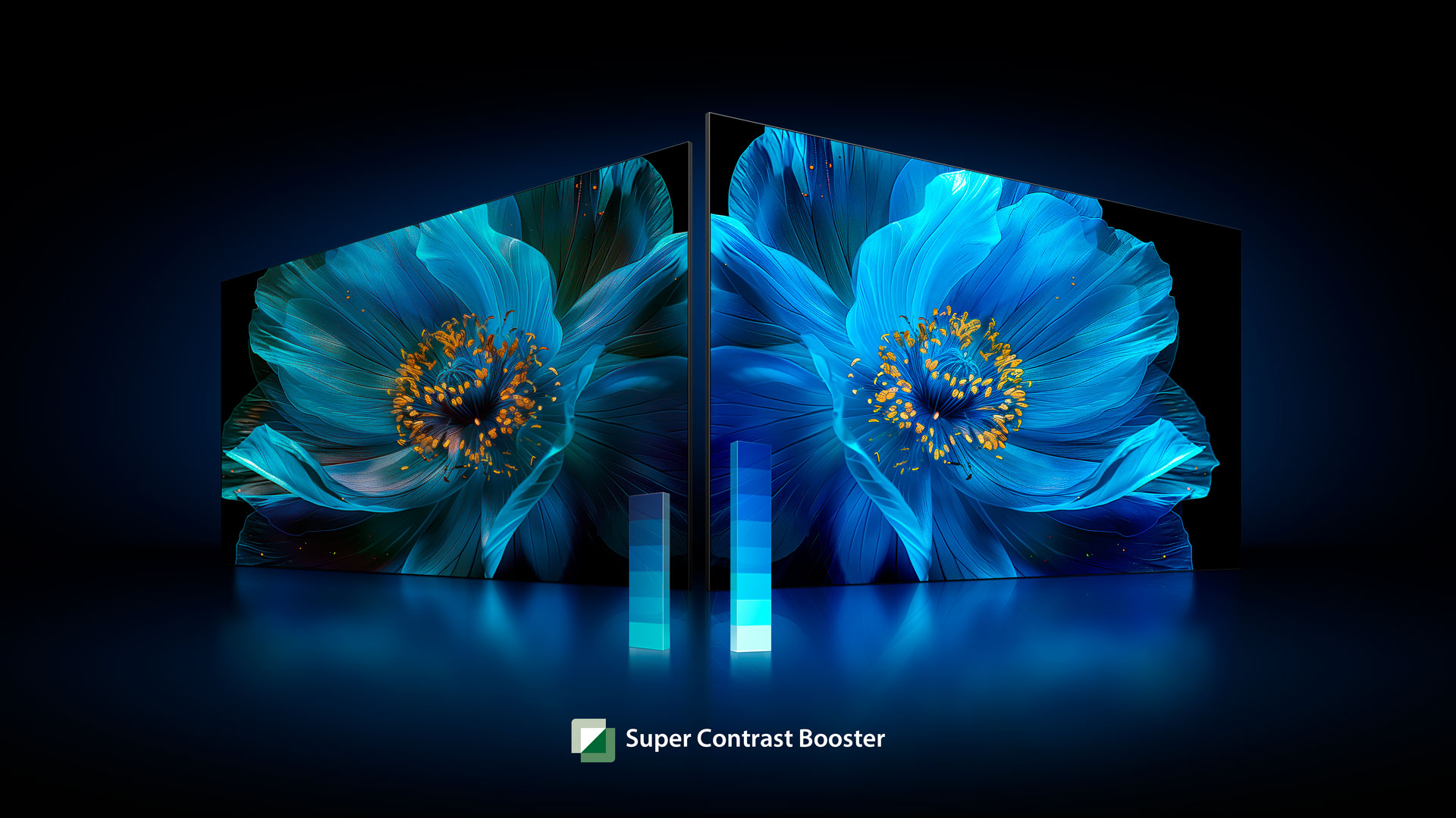 Duas TVs C350N exibindo flores com Super Contrast Booster