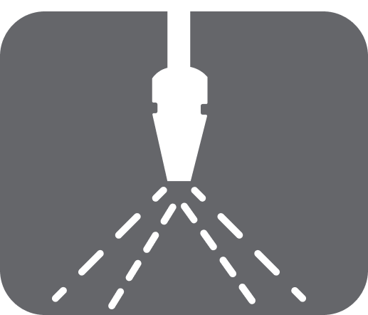 Ícone de um jato da lavadora em um fundo cinza