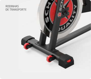 Foto das rodinhas para fácil locomoção da Bike Spinning Schwinn.