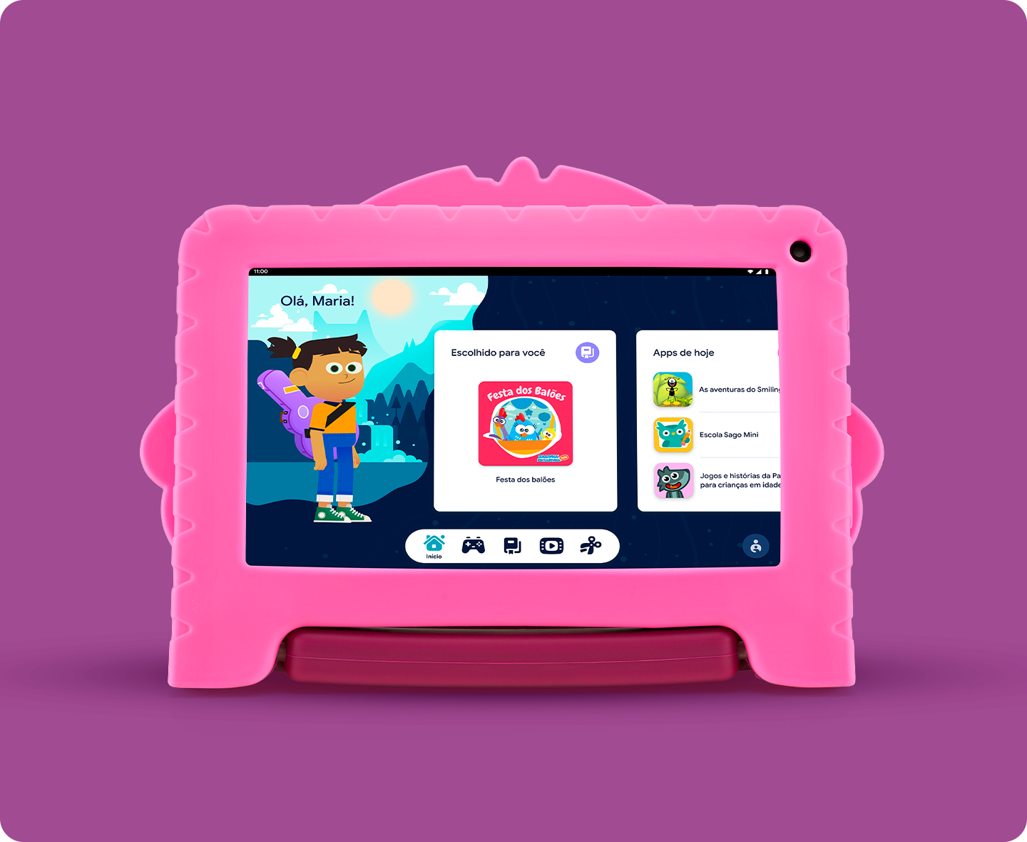Tablet Patrulha Canina Skye com personagem de desenho animado.