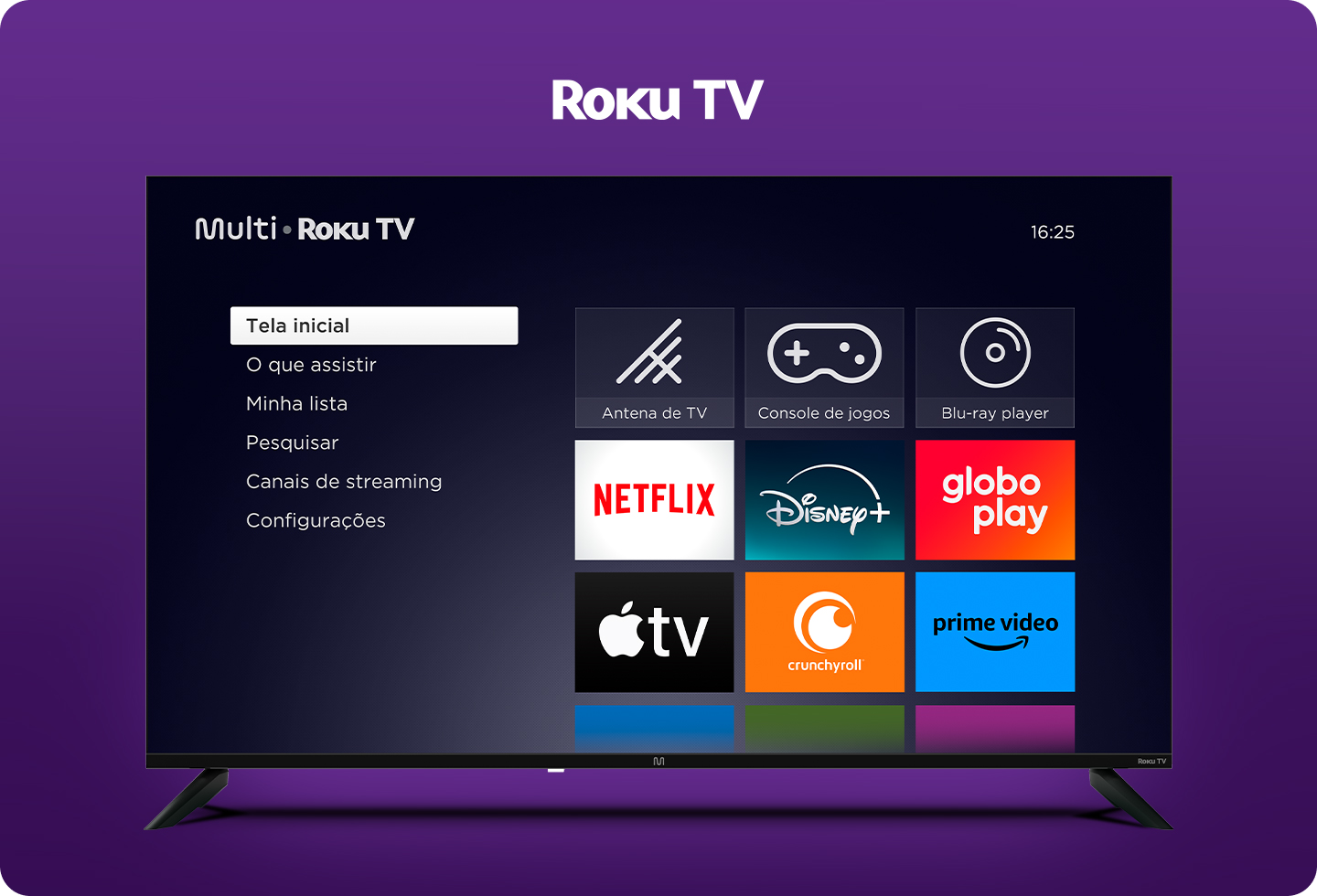 Foto de uma televisão com o Roku TV aberto