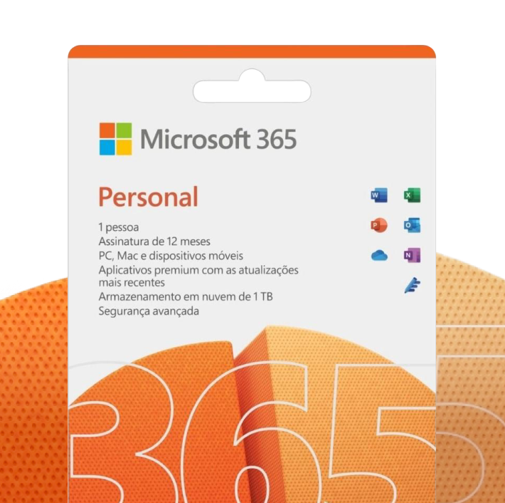 Microsoft 365 Personal: Pacote de software para um PC, que oferece um conjunto abrangente de ferramentas de produtividade.