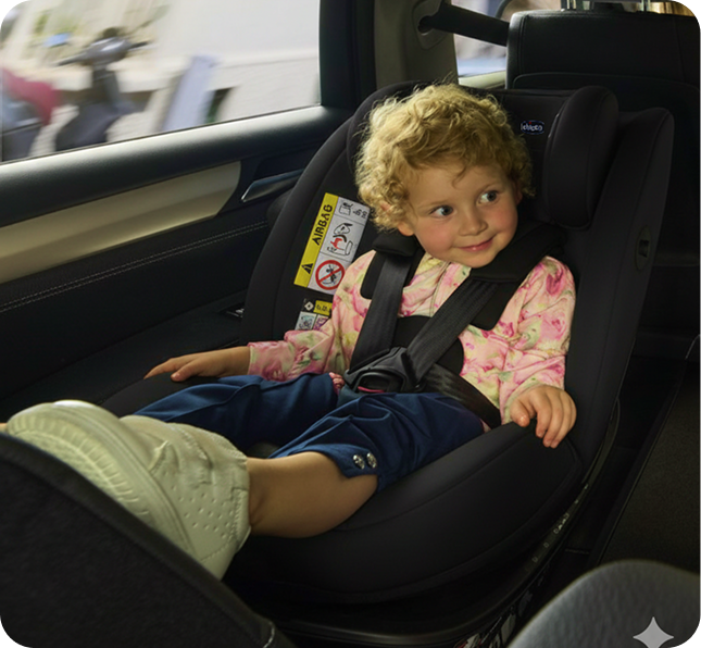 Criança sentada na cadeirinha