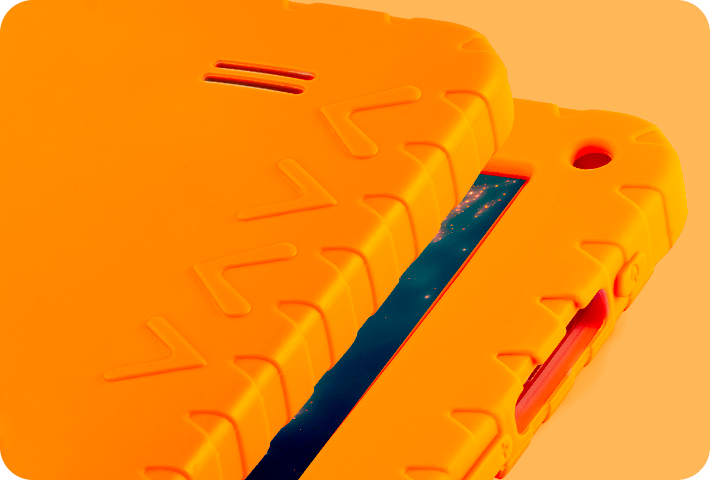 Imagem do case de silicone para proteção do Tablet Kid Pad Laranja.