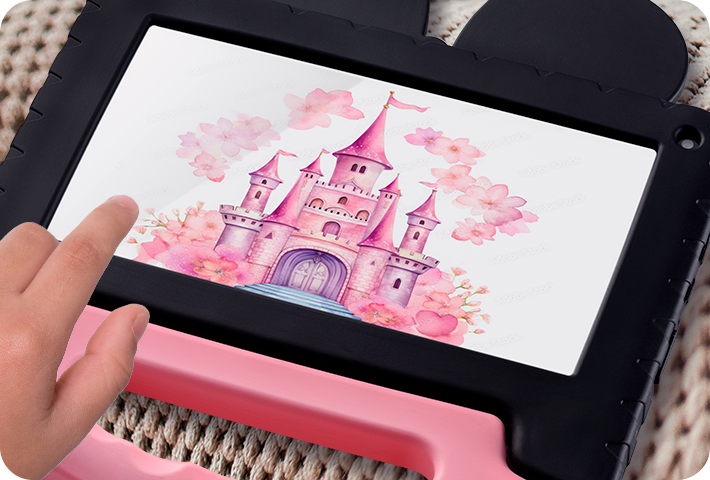 Foto de um castelo apresentado na tela do Tablet Minnie.