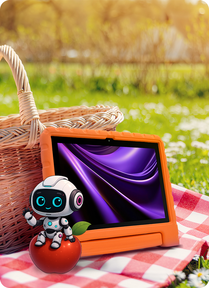 Menina com magia saindo do tablet