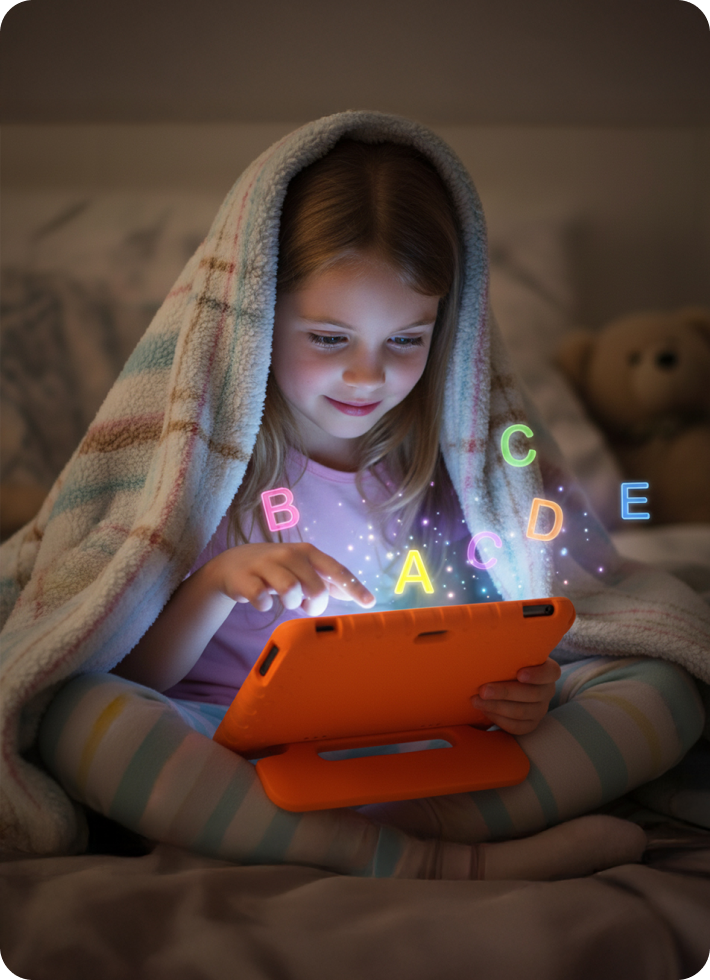 Menina com magia saindo do tablet