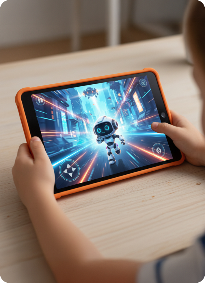 Menina com magia saindo do tablet