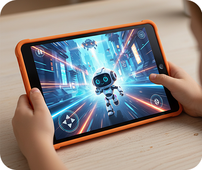 Menina com magia saindo do tablet