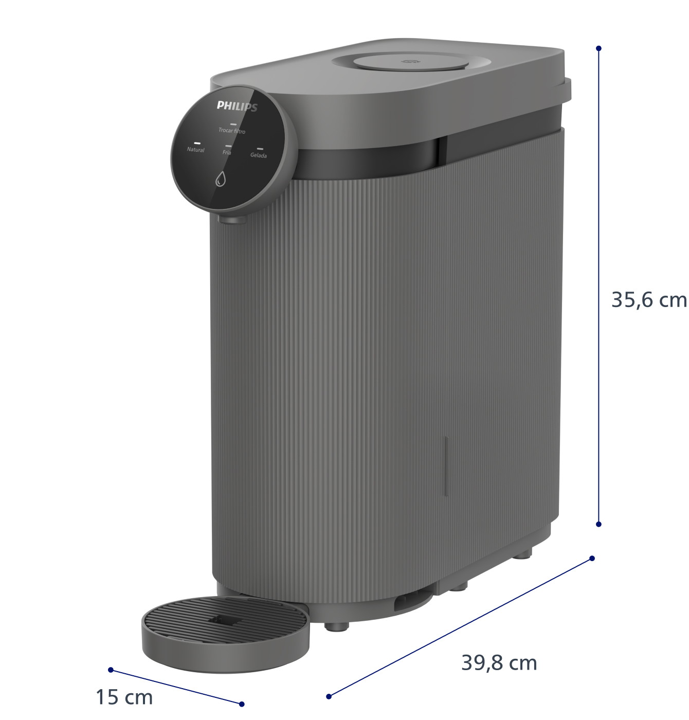 Purificador de Água Philips ADD5927DG com as dimensões 15 x 39,8 x 35,6 cm