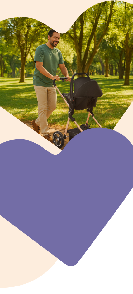 Pai passeando com bebê no parque