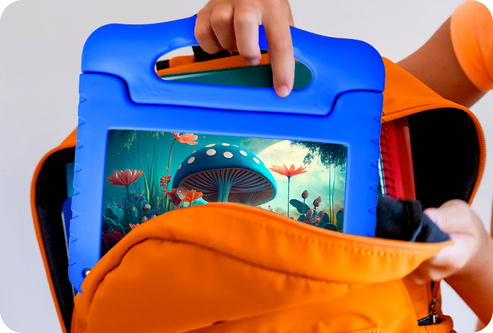 Mãe e filhos usando tablet