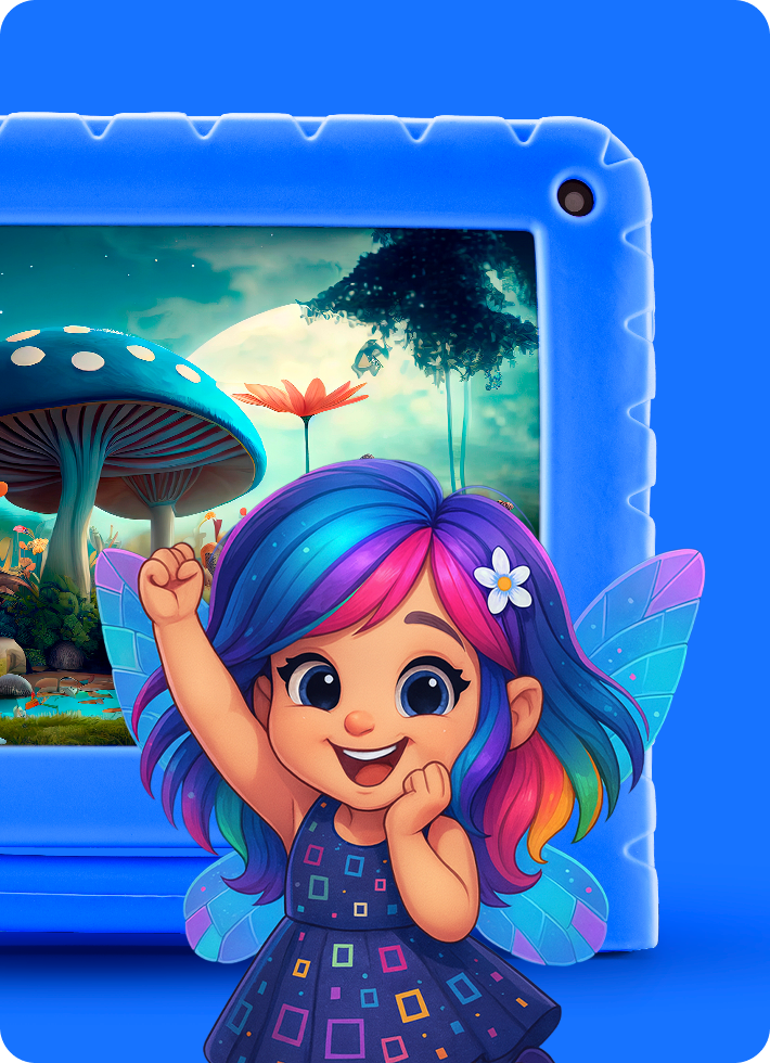 Menina com magia saindo do tablet