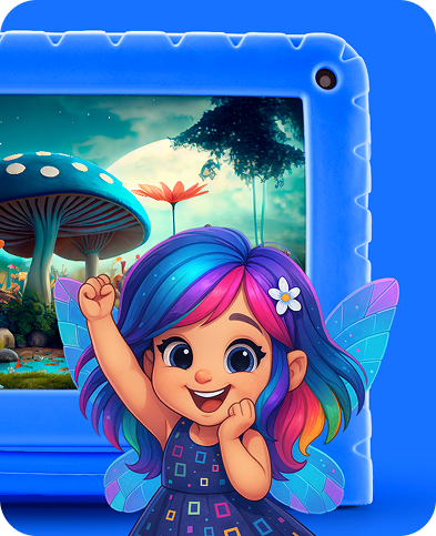 Menina com magia saindo do tablet