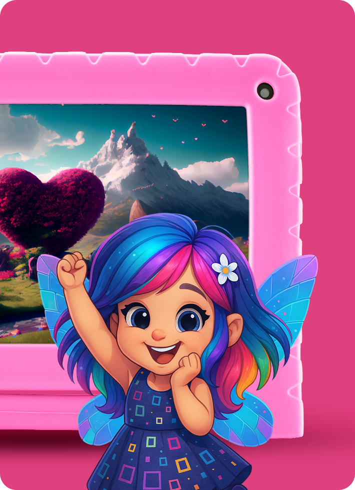 Menina com magia saindo do tablet