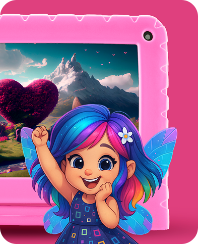 Menina com magia saindo do tablet
