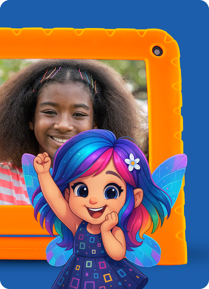 Menina com magia saindo do tablet