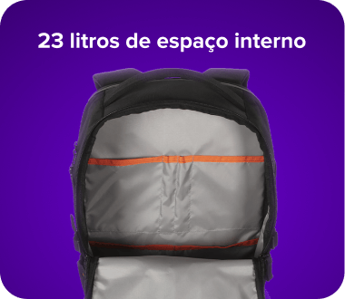 Interior da mochila - 23 litros de espaço interno