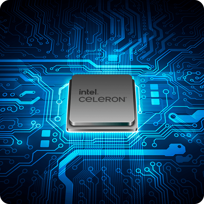 Processador Intel Celeron em fundo tecnológico azul